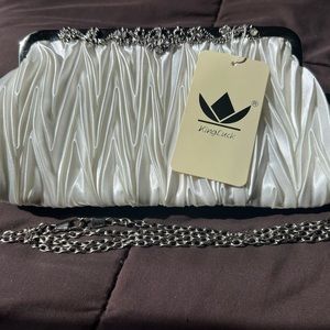 Off-white silk cocktail evening clutch